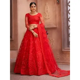 Atsevam Red Embroidered Semi-Stitched Lehenga Choli Set With Dupatta-picture-20