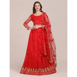 Atsevam Red Embroidered Semi-Stitched Lehenga Choli Set With Dupatta-picture-37