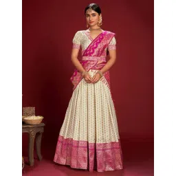 Atsevam White & Pink Woven Pattern Semi-Stitched Lehenga Choli Set With Dupatta-picture-37