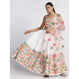 Atsevam White Embroidered Semi-Stitched Lehenga Choli Set With Dupatta-picture-30