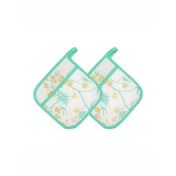 Attica Tracery 2Pcs Green & White Printed Pure Cotton Kitchen Towels-picture-19