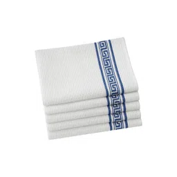 Attica Tracery Set of 5 White & Blue Printed Waffle Pure Cotton Kitchen Towels-picture-21