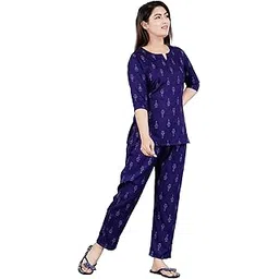 attnico Women's Rayon Night Suit Set, Soft & Breathable 3/4 Sleeve Pajama Loungewear, Comfortable Sleepwear for Ladies, Navy blue-picture-45