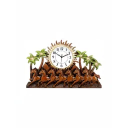 Attractionz Beige & Brown Sun & Horse Round Shaped Traditional Analogue Wall Clock-picture-10