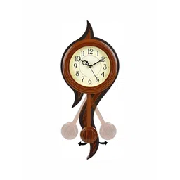 Attractionz Brown & Black Round Shaped Contemporary Pendulum Analogue Wall Clock-image-47