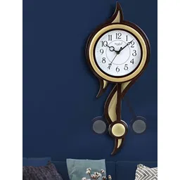 Attractionz Brown & Gold Toned Contemporary Round Shaped Analogue Wall Clock-picture-12