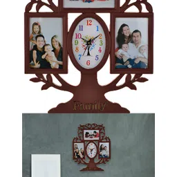 Attractionz Brown & White Oval Shaped Contemporary Analogue Wall Clock With Photo Frame-picture-12