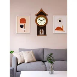 Attractionz Brown and White Round Analogue Contemporary Wall Clock-image-6