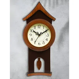 Attractionz Brown & White Round Pendulum Analogue Contemporary Wall Clock-picture-36