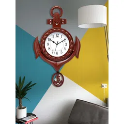 Attractionz Brown and White Round Textured Analogue Contemporary Wall Clock-image-1