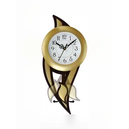 Attractionz Gold Toned & Black Round Shaped Pendulum Contemporary Analogue Wall Clock-picture-29