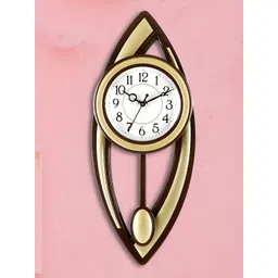 Attractionz Gold Toned & Brown Round Analogue Wall Clock-picture-27