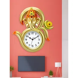 Attractionz Gold-Toned & Brown Round Shaped Traditional Analogue Wall Clock-picture-27