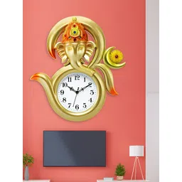Attractionz Gold Toned & Red Round Shaped Textured Traditional Analogue Wall Clock-picture-38