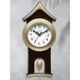 Attractionz Gold-Toned & White Round Shaped Contemporary Pendulum Analogue Wall Clock-picture-17