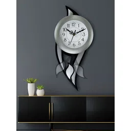 Attractionz Silver Toned & Black Contemporary Round Shaped Analogue Wall Clock-picture-35