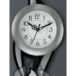 Attractionz Silver-Toned & Black Round Contemporary Pendulum Wall Clock-picture-40