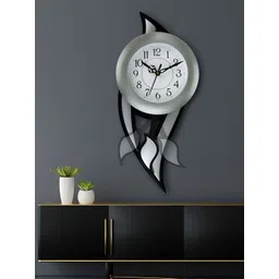 Attractionz Silver Toned & Black Round Shaped Pendulum Contemporary Analogue Wall Clock-picture-13