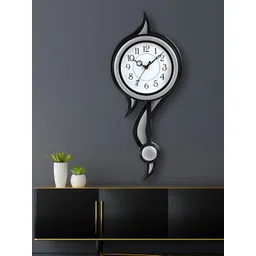 Attractionz Silver-Toned & Black Textured Round Analogue Pendulum Contemporary Clocks-picture-21