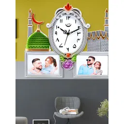 Attractionz Silver-Toned & Green Oval Textured Contemporary Wall Clock-picture-39