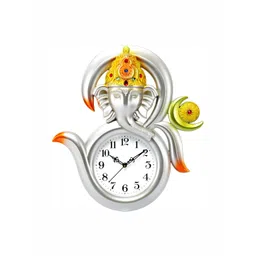 Attractionz Silver-Toned & Yellow Textured Analogue Traditional Wall Clock-picture-26