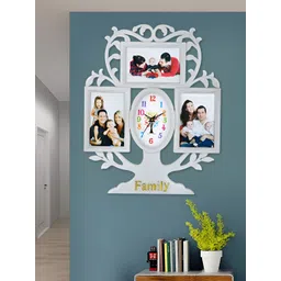 Attractionz White & Black Oval Shaped Contemporary Analogue Wall Clock With Photo Frame-picture-12