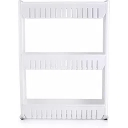 ATTRO Slim Rack 3 Layer Rack Made with Heavy Plastic Material Lightweight, Foldable and Portable Simple Assembly Comes with Movable Wheels Perfect for Kitchens Storage Organizer,Homes,Offices-White-picture-16