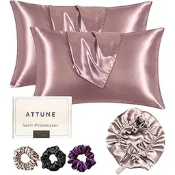 attune Satin Bonnet for Curly Hair with Free Silk Satin Pillow Covers and Scrunchies | Silk Bonnet for Hair|Best Gift Combo of Pack of 2 Satin Pillowcases with 3 Silk Scrunchies HairCap (Rose Taupe)-picture-16