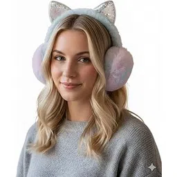 Winter Cozy Premium Outdoor Wear Ear Muffs for Adults | Unicorn Theme Furry Earmuffs with Sparkle Cat Ears & Adjustable Headband | Soft Warm Hair Accessory for Adults-image-7