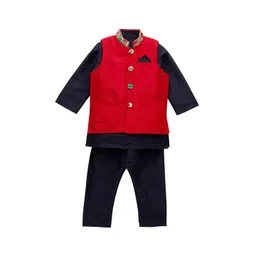 a.t.u.n. A T U N Boys Navy Blue Regular Kurta with Pyjamas & Nehru Jacket-picture-40