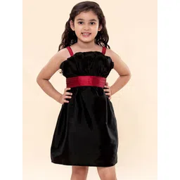 a.t.u.n. A T U N Girls Black & Maroon Solid Fit and Flare Dress-picture-22