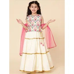 a.t.u.n. A T U N Girls Cream-Coloured & Pink Embroidered Ready to Wear Lehenga & Blouse With Dupatta-picture-28