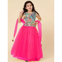 a.t.u.n. A T U N Girls Fuchsia & Blue Embroidered Thread Work Ready to Wear Lehenga Set-picture-32