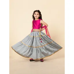 a.t.u.n. A T U N Girls Fuchsia & Grey Embroidered Ready to Wear Lehenga & Blouse With Dupatta Set-picture-25