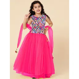 a.t.u.n. A T U N Girls Fuchsia & Navy Blue Embroidered Ready to Wear Lehenga & Blouse With Dupatta-picture-25