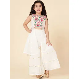 a.t.u.n. A T U N Girls Grey Floral Embroidered Panelled Kurta with Sharara-picture-21