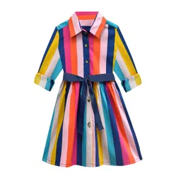 a.t.u.n. A T U N Girls Multicoloured Striped Cotton Shirt Dress-picture-24