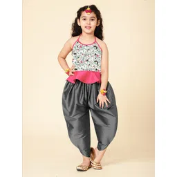 a.t.u.n. A T U N Girls Pink & Grey Embroidered Top with Dhoti Pant Set-picture-15