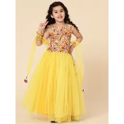 a.t.u.n. A T U N Girls Yellow & Pink Embroidered Thread Work Ready to Wear Lehenga & Blouse With Dupatta-picture-35