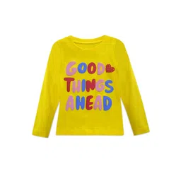 a.t.u.n. A T U N Girls Yellow Typography Printed Applique T-shirt-picture-40