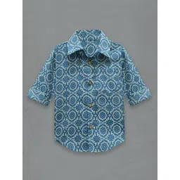 A.T.U.N. Boys Blue Classic Printed Pure Cotton Shirt-picture-16