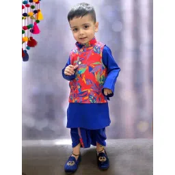 A.T.U.N. Boys Royal Blue & Orange Printed Full Sleeves Kurta Set-picture-41