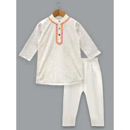 A.T.U.N. Boys White Cotton Printed Full Sleeves Kurta Set-picture-42