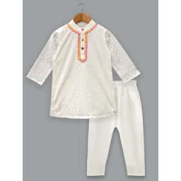 A.T.U.N. Boys White Cotton Printed Full Sleeves Kurta Set-picture-39