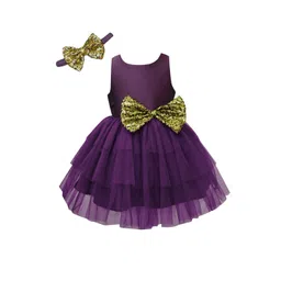 A.T.U.N. Burgundy & Gold-Toned Net Dress with Headband-picture-28