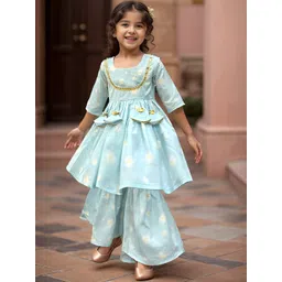 A.T.U.N. Girls Floral Printed Regular Sleeves Anarkali Gotta Patti Kurta With Sharara-picture-52