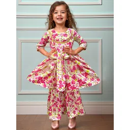 A.T.U.N. Girls Floral Printed Regular Sleeves Gotta Patti Kurta & Sharara-picture-42