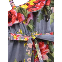A.T.U.N. Girls Grey & Pink Floral Print One-Shoulder Ruffled Pure Cotton Basic Jumpsuit image 3