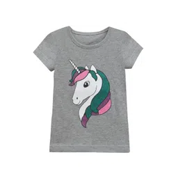 A.T.U.N. Girls Grey Melange Unicorn Printed T-shirt-picture-16