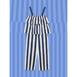 A.T.U.N. Girls Navy Blue & White Striped Pure Cotton Basic Jumpsuit-picture-47